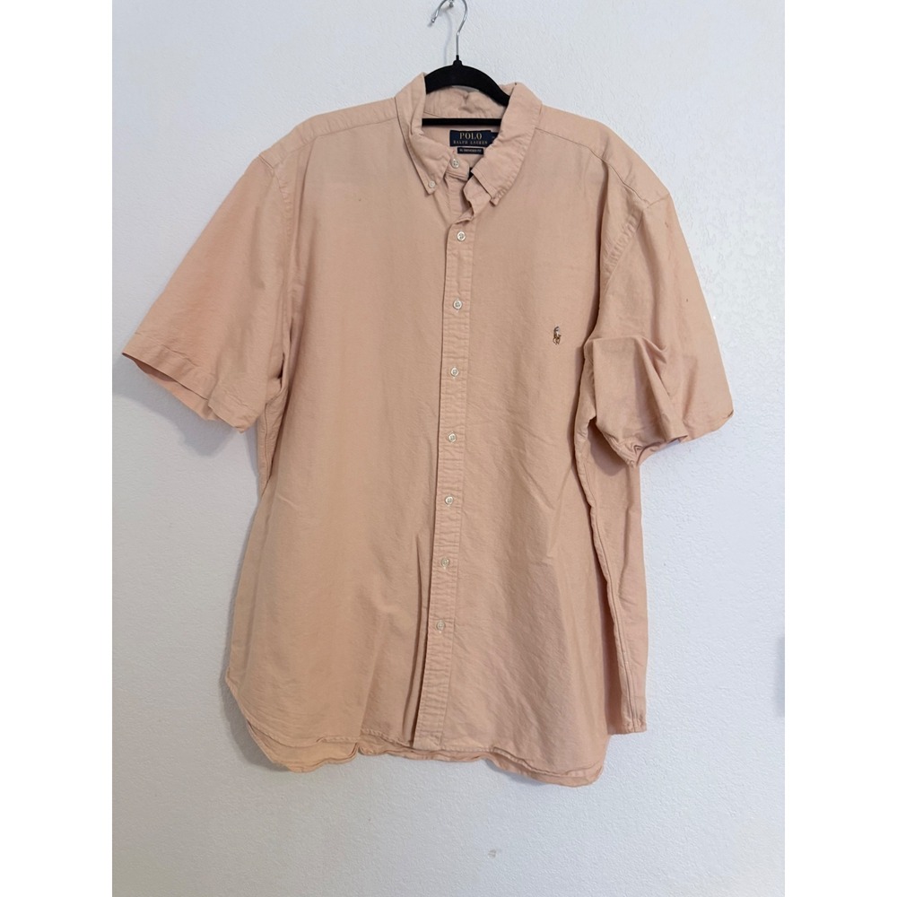 Polo Ralph Lauren Mens 2XLT Peach Oxford Short Sleeve RL Untucked Fit Shirt